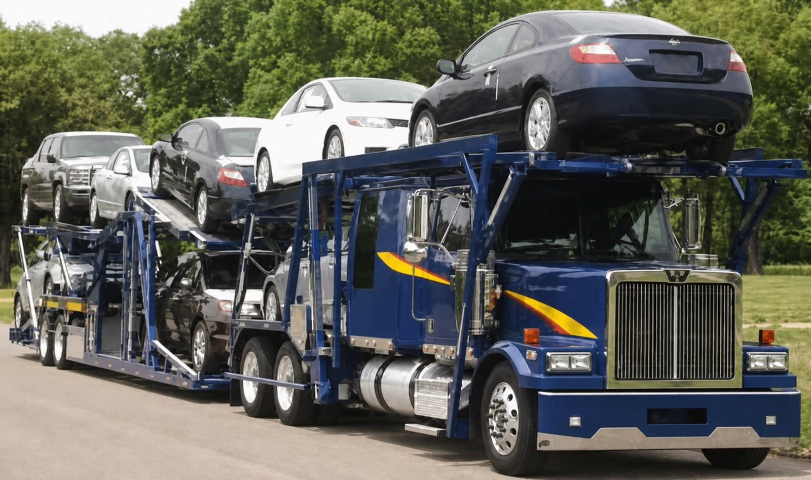 Vehicle carrier ready for an auction pickup